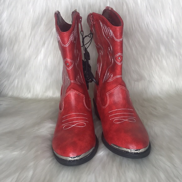 Wonder Nation Red Cowboy Boot Slip On zip ups Size3 Faux  Leather - Picture 8 of 13